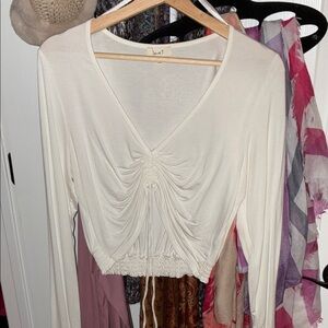 LoveJ Cream Ruched Long Sleeve Top
